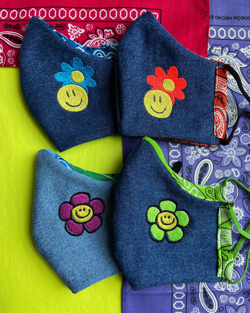 Smiley flowers bandana facemask embroidery special edition